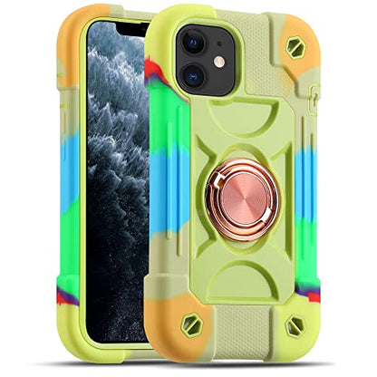 MARKILL Compatible with iPhone 11 Case 6.1 Inch with 360°Rotate Ring Stand, Military Grade Drop Protection Full Body Rugged Heavy Duty Case 3 in 1 Protective Cover - color: Rainbow Green, size: iPhone 11 6.1"
