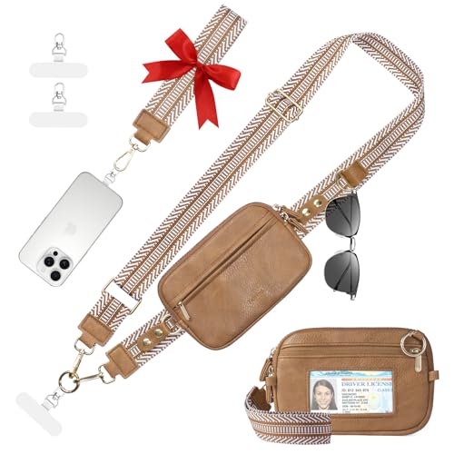 Tiostep Clip and Go Strap for Phone with Wallet Crossbody Phone Lanyard Adjustable and Anti-Theft Leather Purse with RFID Zipper Pouch for Travel Daily Life. Brown Medium - color: Brown