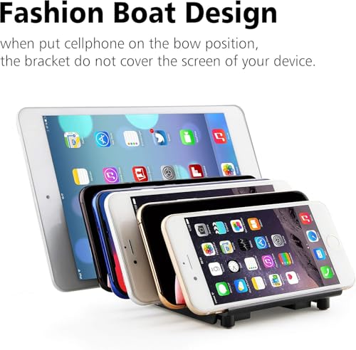 Adjustable Phone Stand Holder Dock Mobile Phone Tablet Organizer Multi Device Universal Desktop Stand Rack for iPhone Samsung Kindle Fire Tablet and Most Electronics Devices-No Charging Port (S-Black) - color: S-Black