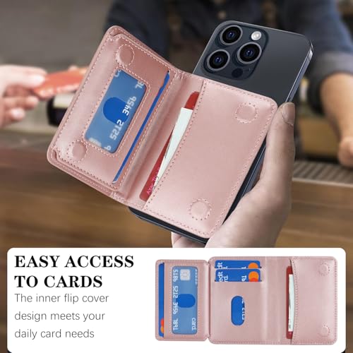 Lipvina For iPhone MagSafe Wallet with Kickstand - Magnetic Card Holder RFID Blocking Compatible with iPhone 17/16/15/14/13/12 Series Pro/Max/Plus (Pink) - color: Pink