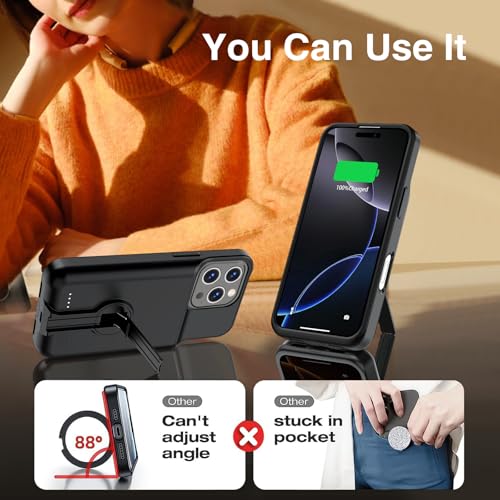 BOPPS Battery Case for iPhone 16 Pro Max with Stand,Upgraded 8500mAh Portable Protective Charging Case with 15W Fast Charging Compatible for iPhone 16 Pro Max Battery Pack Charger Case,6.9 Inch Black - size: iPhone 16 Pro Max