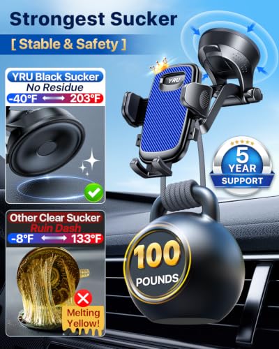 YRU 2026【100+LBS Suction & Flexible Low-Profile Arm】 Car Phone Holder Mount - color: Royal Blue