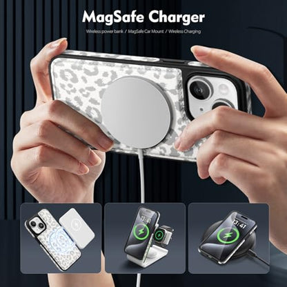 Shieldtop Compatible with MagSafe iPhone 14 Wallet Case,Leopard-White | 2 in 1 Detachable Magnetic,Credit Card Holder Slots,RFID Blocking,PU Leather,Kickstand,Flip Folio Phone Cover for Men & Women - color: Leopard-White, size: iPhone 14 6.1"