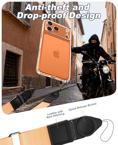TiMOVO Phone Lanyard Crossbody for iPhone 17 Series Case, Adjustable Anti-Theft Phone Strap with Quick Release Buckle - color: Orange
