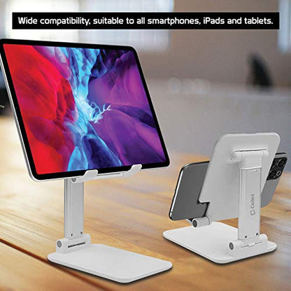 Cellet Adjustable Phone Holder & Tablet Stand, Desktop Table Dock Mount - Foldable Stand Compatible for iPhones, iPad Pro Air Mini Android Smartphones and Tablets (White) - color: White