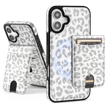 Shieldtop Compatible with MagSafe iPhone 16 Wallet Case,Leopard-White | 2 in 1 Detachable Magnetic,Credit Card Holder Slots,RFID Blocking,PU Leather,Kickstand,Flip Folio Phone Cover for Men & Women - color: Leopard-White, size: iPhone 16 6.1"