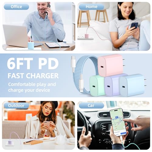 Phone Charger Fast Charging, 4 Pack 20W USB C Wall Charger Block with Cable