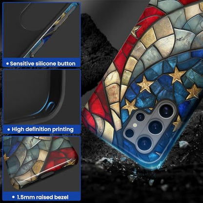 Compatible with Samsung Galaxy S26 Ultra Case,Glossy Case All-Round Protection Shockproof Anti-Scratches TPU Cover,Cases for Man Woman-American Flag Stained Glass - color: American Flag Stained Glass, size: Galaxy S26 Ultra