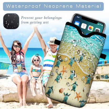 Universal Neoprene Cell Phone Pouch 7.1 X 4 in Mobile Protection Case Bag with Crossbody Strap/Neck Lanyard Sea Turtle Printed Pattern - color: Sea Turtle Printed Pattern