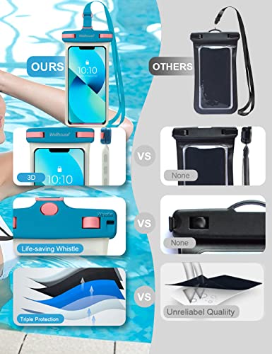 wellhouse Waterproof Phone Pouch, Waterproof Phone Case for iPhone 17 16 15 14 13 Pro Max XS Samsung, IPX8 3D Cellphone Dry Bag Beach Essentials (1 Pack - Luminous Blue7.0, 7 inch) - color: 1 Pack - Luminous Blue7.0"