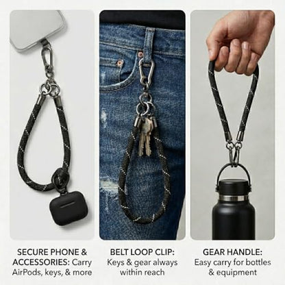 Phone Lanyard Wrist Strap Soft Rope Phone Strap Wrist Lanyard Heavy Duty - color: Black Reflective