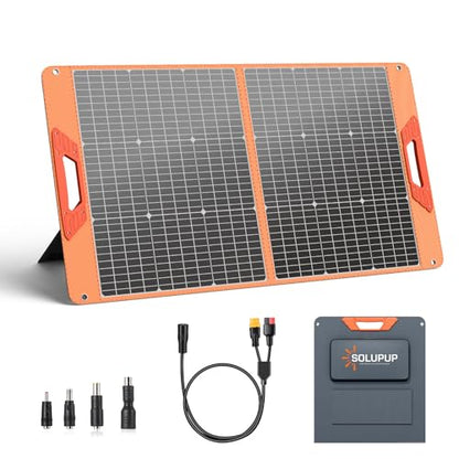 SOLUPUP 100W Portable Solar Panel for Power Station, 23.5% High Efficiency Foldable Solar Charger with DC/XT60/Anderson Cable, QC3.0 USB Outputs, IP65 Waterproof for Outdoor Camping RV Off-Grid - size: 100W