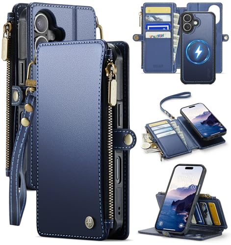 for iPhone 16 - Phone Case Wallet Magnetic Detachable, Navy Blue - color: Navy Blue, size: iPhone 16