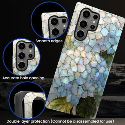 Compatible with Samsung Galaxy S24 Ultra Case,Glossy Case All-Round Protection Shockproof Anti-Scratches TPU Cover,Cases for Man Woman-Hydrangeas Bush Stained Glass - color: Hydrangeas Bush Stained Glass, size: Galaxy S24 Ultra