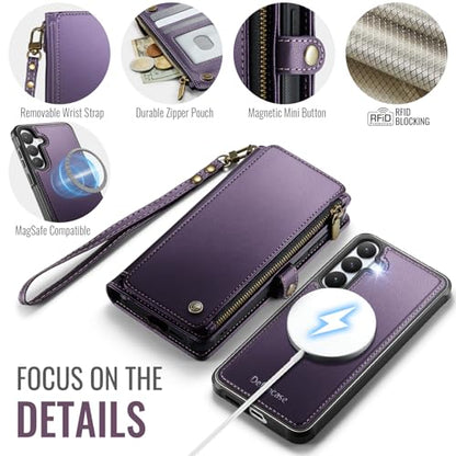 Defencase for Galaxy S26 Case Wallet Compatible with Magsafe 6.3", Purple | Magnetic Detachable, with RFID Bolcking Card Holder, Zipper Strap, PU Leather Drop-Proof Phone Cover for Samsung Galaxy S26 - color: (Detachable with Magsafe)-Purple