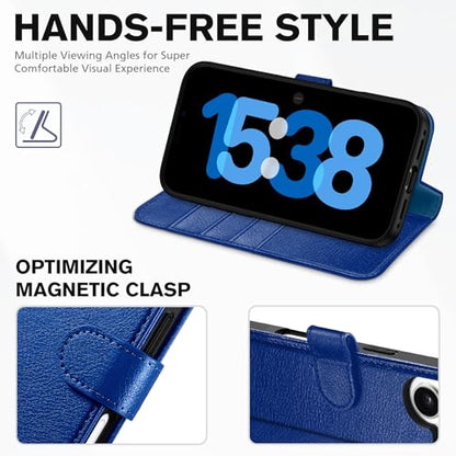TUCCH Wallet Case for iPhone 17 (6.3") 2025, Flip Stand, Klein Blue | RFID Blocking, 4 Card Holders, Kickstand, PU Leather, Shockproof TPU Shell, Magnetic Closure, Protective Folio Cover - color: Textured Klein Blue