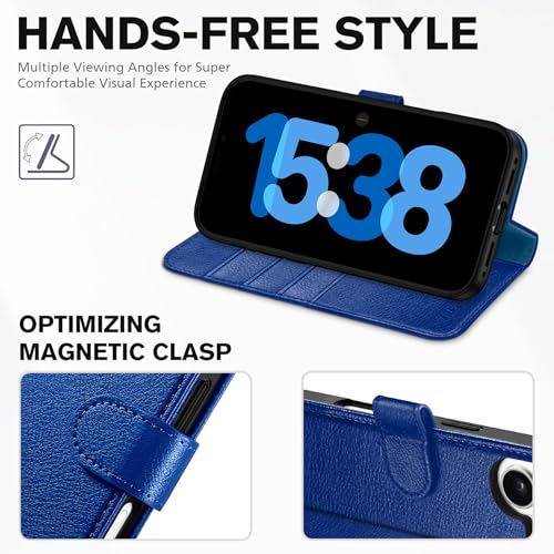 TUCCH Wallet Case for iPhone 17 (6.3") 2025, Flip Stand, Klein Blue | RFID Blocking, 4 Card Holders, Kickstand, PU Leather, Shockproof TPU Shell, Magnetic Closure, Protective Folio Cover - color: Textured Klein Blue