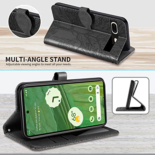 Wallet Case for 7 with Card Holder/Slot,PU Leather Folio Flip Shell [Kickstand][Magnetic Closure][Wrist Strap] Shockproof Cover fits 7, Black - color: Black, size: Google Pixel 7