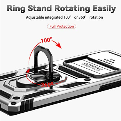 for Samsung Galaxy S10 Plus Case with Camera Lens Cover HD Screen Protector, Military-Grade Drop Tested Magnetic Ring Holder Kickstand Protective Phone Case for Samsung Galaxy S10+ Plus (Silver) - color: Silver with camera cover Military-Grade 2nd gen