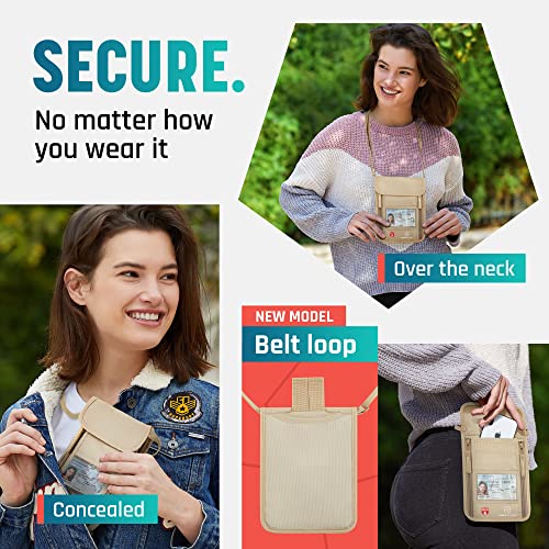 Alpha Keeper Neck Wallet, Travel Pouch For Passport Holder And Documents, RFID Blocking, Beige, Unisex Adult, Travelers, Adults - color: Beige