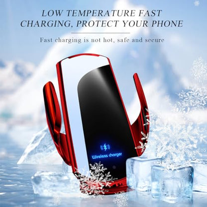 Ohleats Wireless Car Charger Mount, 15W Automotive Electric Wireless Charger Holder, Car Air Vent Mount Bracket Fast Charging for Most Smartphone, Universal Car Accessories (Red) - color: Red