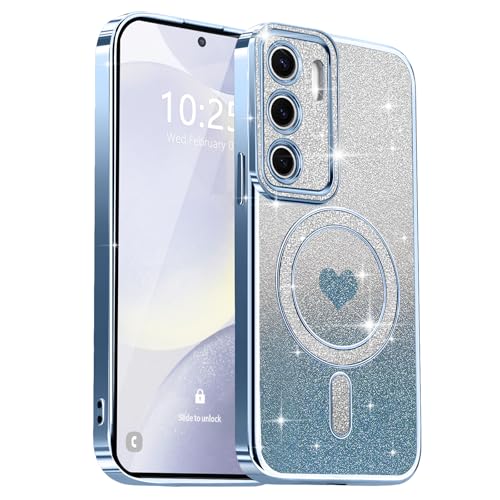 Lafunda Magnetic for Samsung Galaxy S24 Plus Case Glitter, Blue | Luxury Gold Edge Electroplating Case for Women Girls Men, Bling Silicone Shockproof Camera Protection Soft TPU Bumper Cover - color: Blue, size: Samsung Galaxy S24 Plus