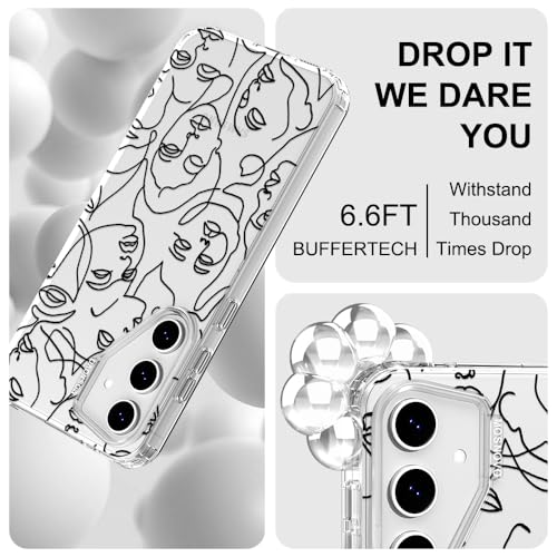 MOSNOVO Case for Samsung Galaxy S24 FE, [Buffertech 6.6ft Military-Grade Drop Protection] [Anti Peel Off Tech] Clear TPU Bumper Phone Case Cover Design - Abstract Face Line Art - color: Clear - Abstract Face Line Art, size: Samsung Galaxy S24 FE