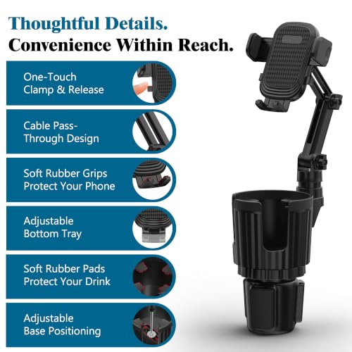 SAGRUILA 2-in-1 Cup Holder Phone Mount, Adjustable Phone Cup Holder for Car