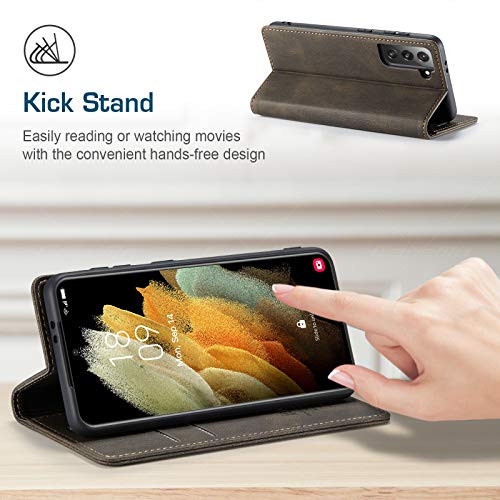 Samsung Galaxy S21 5G Wallet Case with Card Holder RFID Blocking Kickstand Magnetic,Leather Flip Case for Samsung Galaxy S21 5G 6.2 Inch(Coffee) - color: Coffee, size: S21 5G 6.2"