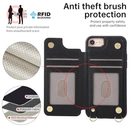 Crossbody Wallet Case for iPhone 7/8/SE 2020/SE 2022(4.7") with Detachable Strap - PU Leather Flip Folio with Card Slots & RFID Blocking, Sparkling Diamond Accents-Black - color: Black, size: iPhone 7/8/SE 2020/SE 2022(4.7")