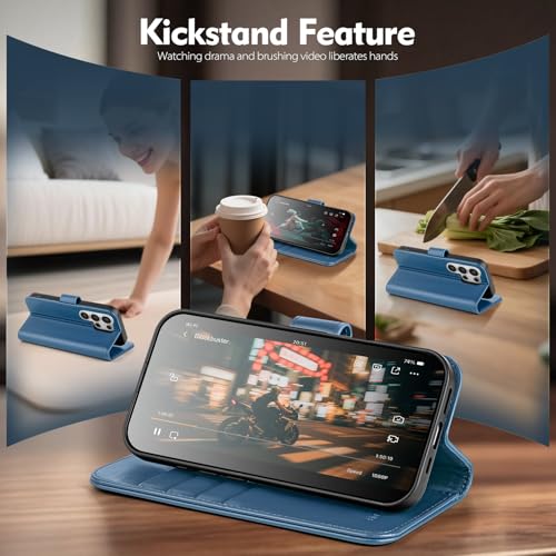 Compatible with Samsung Galaxy S26 Ultra Genuine Leather Case Wallet with Card Holder,Women Men Real Leather Flip RFID Blocking Credit Card Slots Kickstand Protective Phone Cover,Light Blue - color: Light Blue, size: Samsung Galaxy S26 Ultra - 6.9"