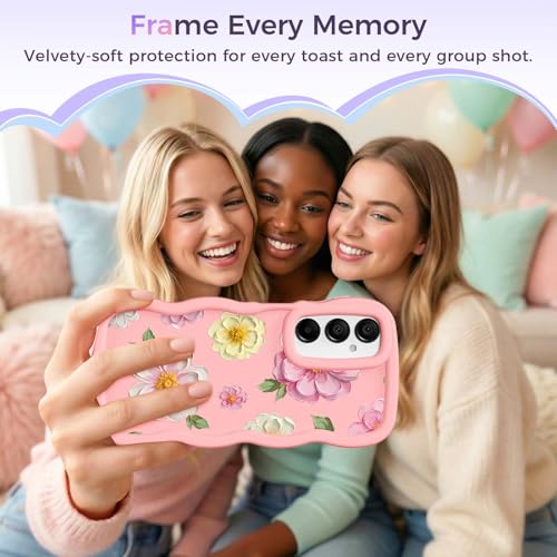 for Galaxy A16 Phone Case, Wavy Soft TPU, Pink-Large Flower | Wavy Frame Design, Soft Slim TPU, Full Camera Lens Protection, Shockproof Phone Cover - color: Pink-Large Flower, size: Samsung A16