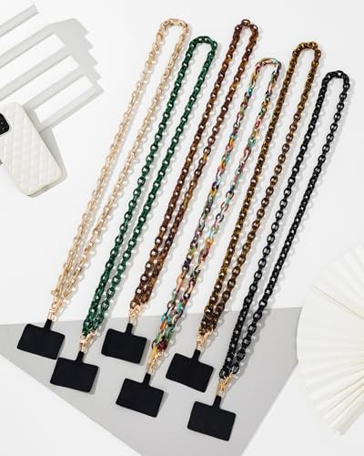 Phone Crossbody Chain CellPhone Lanyard, Acrylic Shouder Strap Universal Lanyard Chain with Tether Patches Compatible with Most Phones Bag Purse (Black - color: V