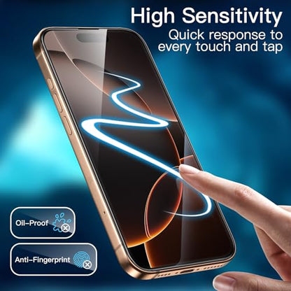 JETech Full-Coverage Screen Protector for iPhone 16 Pro Max, 3-Pack | Black Edge Tempered Glass, Easy Installation Tool, HD Clear, Case-Friendly - size: iPhone 16 Pro Max