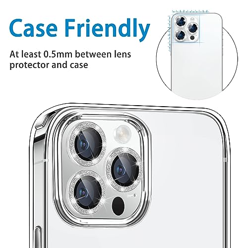 Compatible with iPhone 12 Pro Max Camera Lens Protector, Bling Glitter 9H Tempered Glass Camera Cover Anti Scratch Shockproof Screen Protector Individual Ring - 3Pcs Glitter Silver - color: Silver Glitter