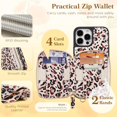 ZCDAYE Zipper Crossbody Wallet Case for iPhone 13 Pro Max, Leopard Print | Flip Folio PU Leather, Practical Card Holder, Adjustable Lanyard Strap, RFID Blocking, Retro Leopard Girly Phone Case - color: Leopard print, size: iPhone 13 Pro Max