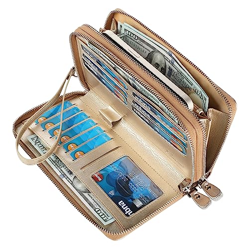 Small Compact Women Wallet RFID Blocking Genuine Leather Bifold Purse with ID Windows - color: 2-waxed Champion Gold, size: One Size