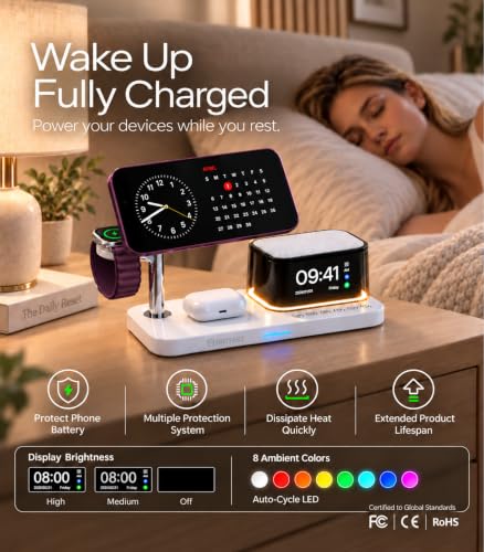 5-in-1 Wireless Charging Station with Alarm Clock for iPhone 18
