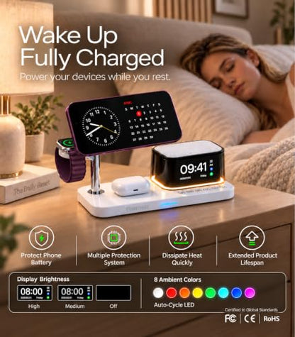 5-in-1 Wireless Charging Station with Alarm Clock for iPhone 18