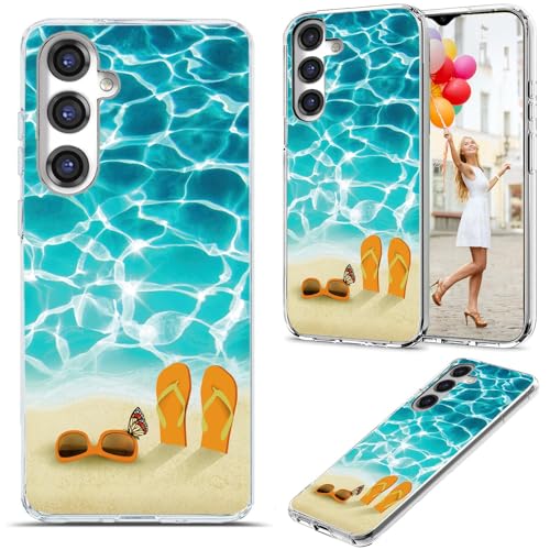 for Samsung Galaxy S24 FE Case for Girl Women Men, Full Protective Shockproof Slim Soft TPU Clear Phone Cover Cases with Design for Galaxy S24 FE,I Love Summer Vacation Blue Sea Beach - color: Vacation blue sea sunglasses