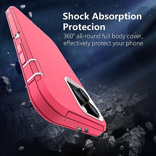 Sansunto Case Designed for iPhone 13 Pro, 3 Layer Heavy Duty Shockproof Protective Case, Silicone Rubber Cover Rugged Hybrid Full Body Protection Bumper for Women (Rose/White) - color: Rose/White