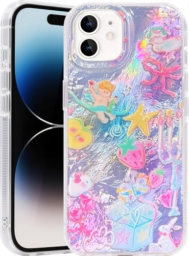 Compatible with iPhone 12&12Pro Case,with [Soft Slim][Camera Protection] Cute Bow tie Shiny Aesthetic Phone Cover Anti-Yellowing Shockproof Protective Cover for Women Girl - color: Fairy World, size: iPhone 12/12 Pro