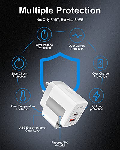 3Pack Dual Port USB-C Wall Plug-in USBC Charger, AILKIN 20W Power Delivery - color: White