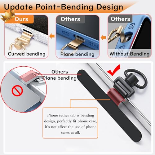 Phone Tether Tab, 360° Rotation Ultra-thin 0.2mm Bending Design Universal Stainless Steel Phone Lanyard Tab Without Adhesive,Metal Phone Lanyard Replacement Patch for Cell Phone (Black) - color: G