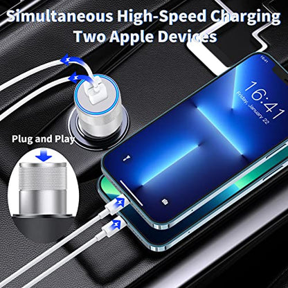 Apple MFi Certified iPhone Car Charger, 4.8A USB Car Power Fast Charging - color: Frosted Silver