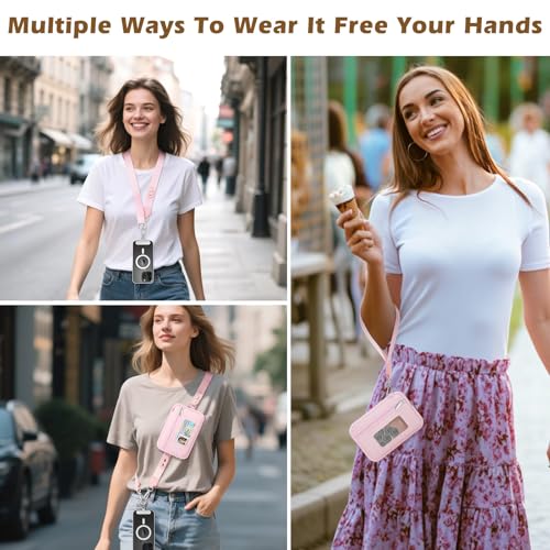 MoKo Adjustable Phone Crossbody Lanyard with Detachable RFID Wallet - color: Rose Gold