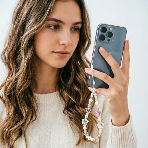 Beaded Phone Charm Lanyard Strap Girly Style Fixed Beads Pearl Lanyards - color: PH-hdcy-4