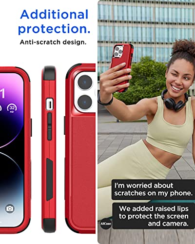 AICase for iPhone 14 Pro Max Case(6.7")Case,Heavy Duty 3-Layer Rugged Pocket-Friendly Phone Cover,Durable Military Grade Protection Shockproof/Drop Proof/Dust-Proof Protective for iPhone 14 Pro Max - color: Red