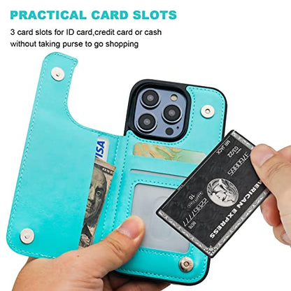 ONETOP for iPhone 14 Pro Wallet Case with Credit Card Holder,LightBlue | Kickstand,ID/Cash Holder,Case Wallet with Card Slots,Double Magnetic Clasp,Durable PU Leather Shockproof Cover for Women Men - color: Light Blue