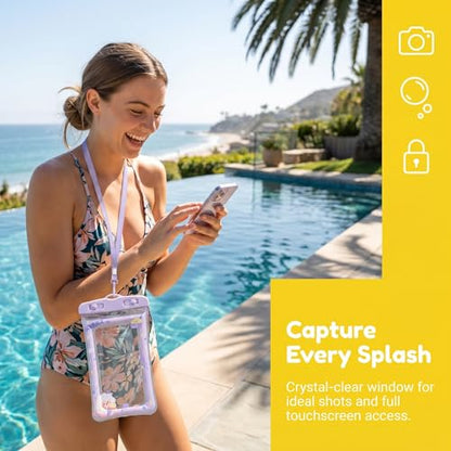 3 Pack Waterproof Phone Pouch with Lanyard Underwater Dry Bag case Universal high Transparency Touch Screen Protective case Suitable for Beach and Travel-Goat-Dog-Flower - color: GOAT-DOG-FLOWER, size: 3Pack